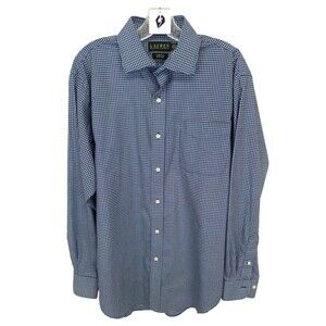 Lauren Ralph Lauren Men's Collard Mini Plaid Blue & White Button Down Shirt 16.5